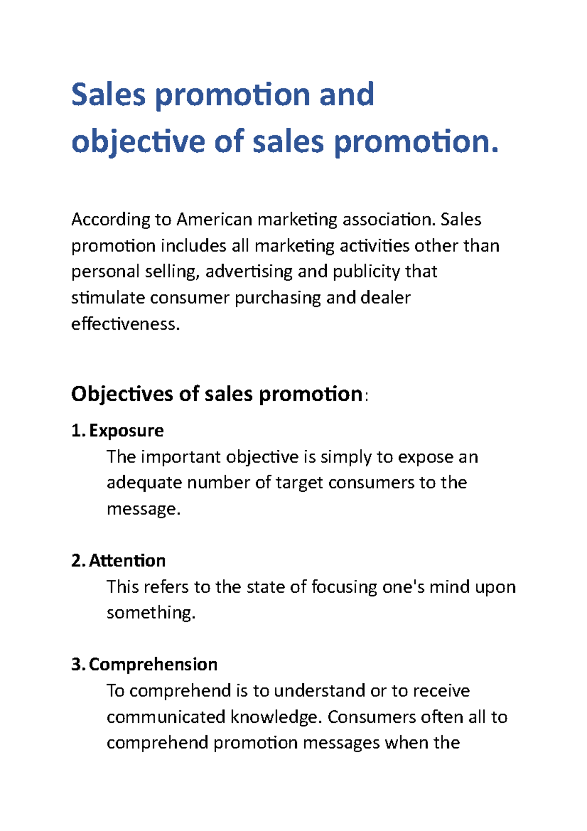 Sales Promotion And Objectives Of Salespromotion According To