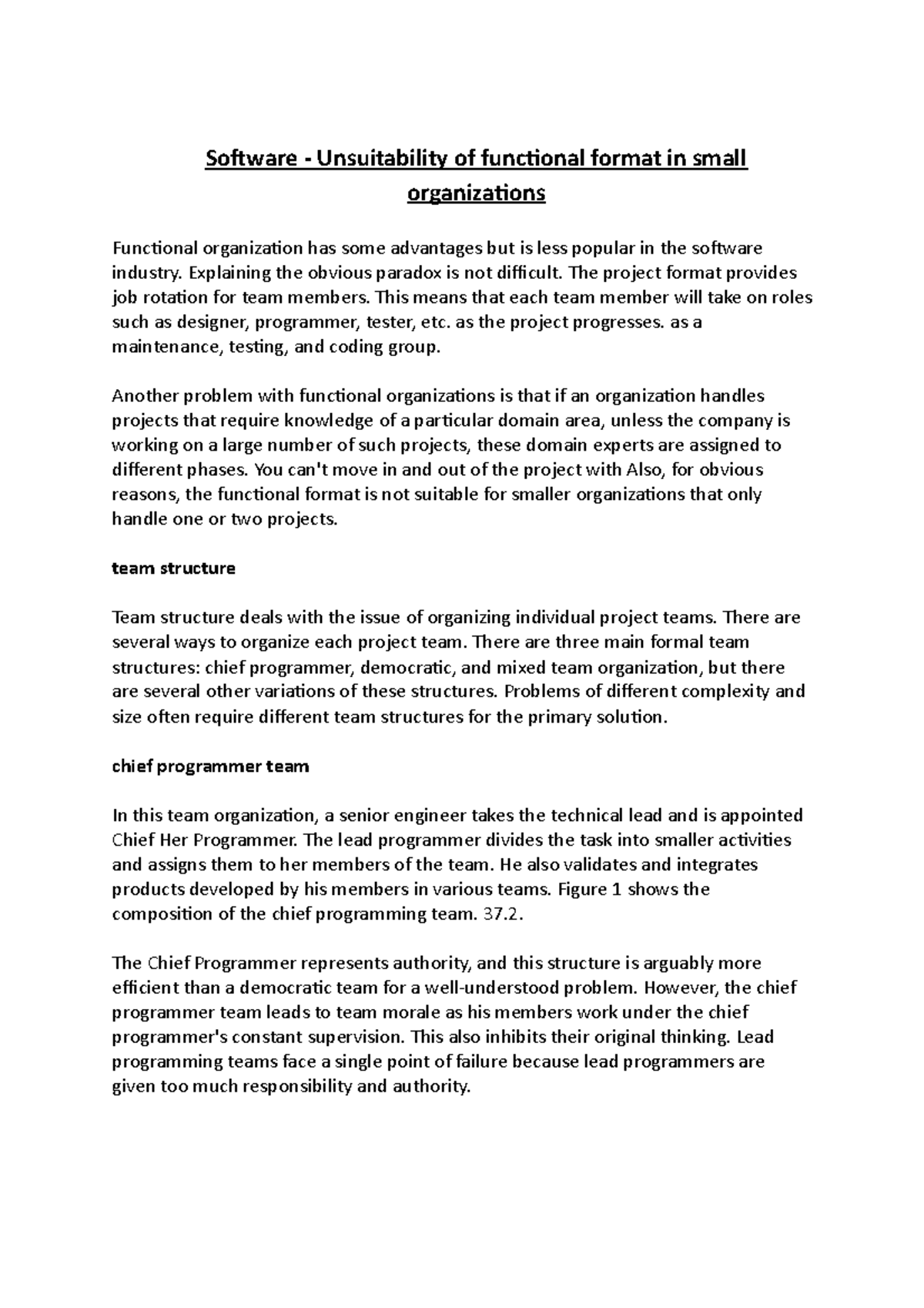 Software - Unsuitability of functional format in small organizations ...