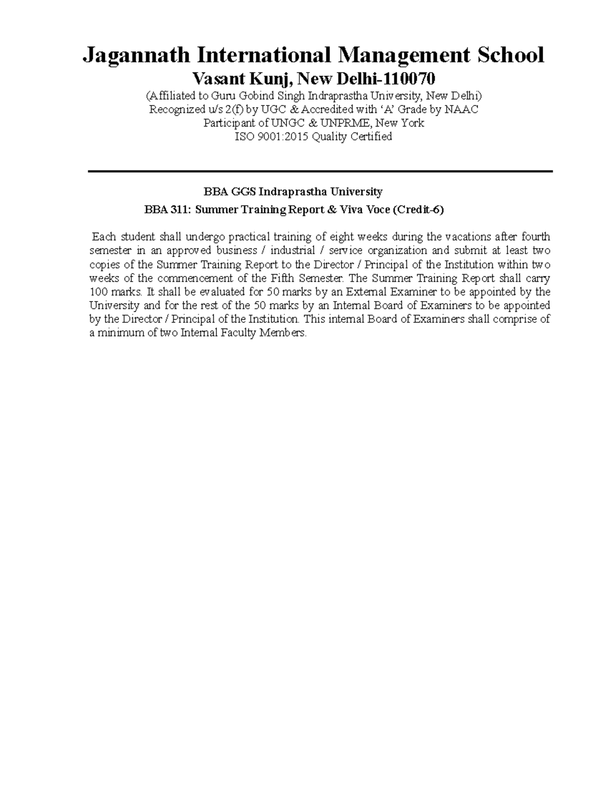 Guidlines Format Of Summer Internship Report 2021 Bba Ipu Studocu