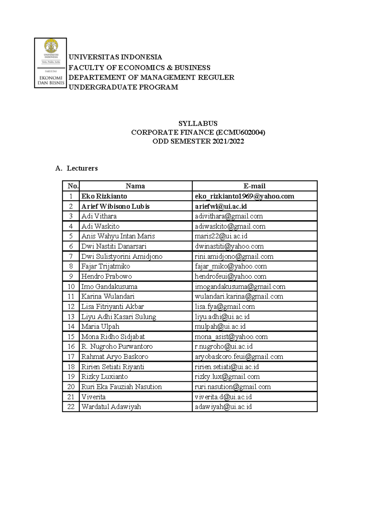 Silabus MK Reguler & Ekstensi Gasal 2021-2022 Inggris - UNIVERSITAS ...