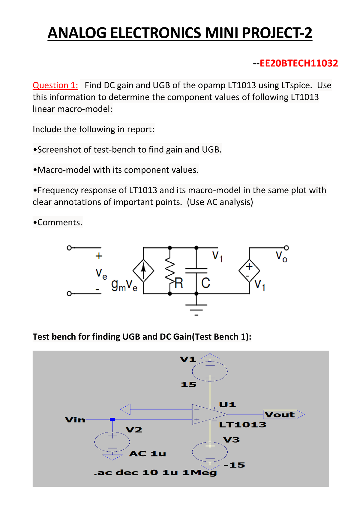 EE20 Btech 11032 Analog Electronics MINI Project-2 - ANALOG ELECTRONICS ...