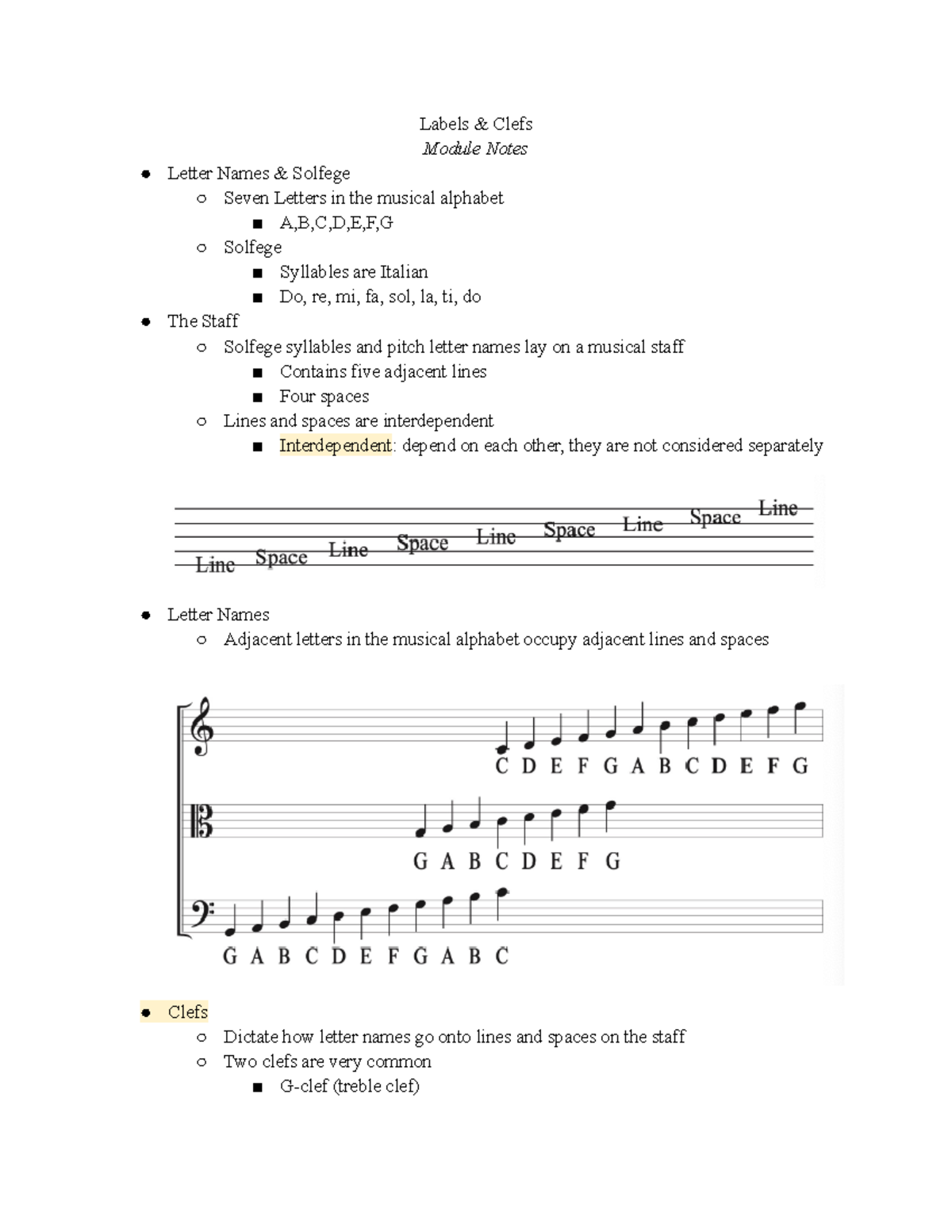 Labels and Clefs - Labels & Clefs Module Notes Letter Names & Solfege ...