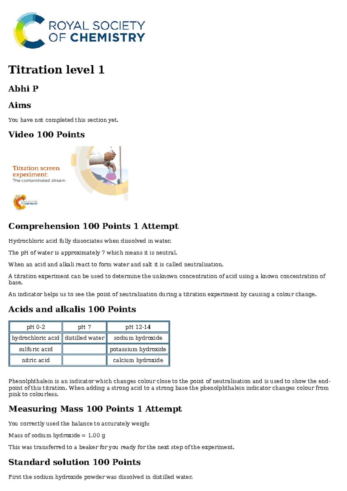 Titration level 1 labnotebook aqa alevel Titration level Abhi P Aims