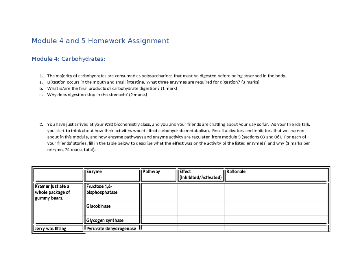 BCHM 270 F24 Module 4 and 5 Homework - Module 4 and 5 Homework ...