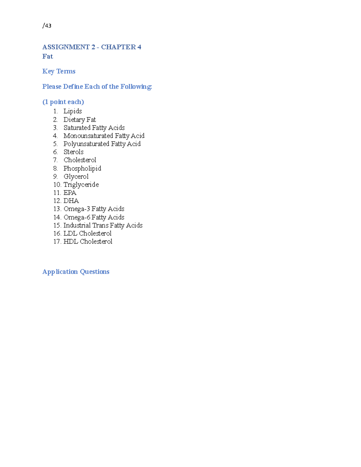 Assignment 2 Fat - Defining key terms that relate to Fat and ...