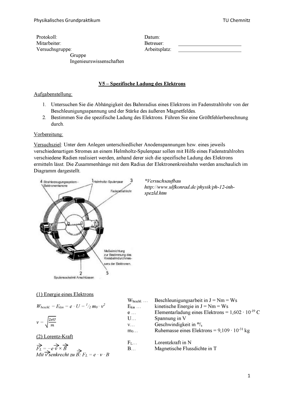 Physik Protokollvorlagen V5, V6, V7, V12 Physikalisches ...