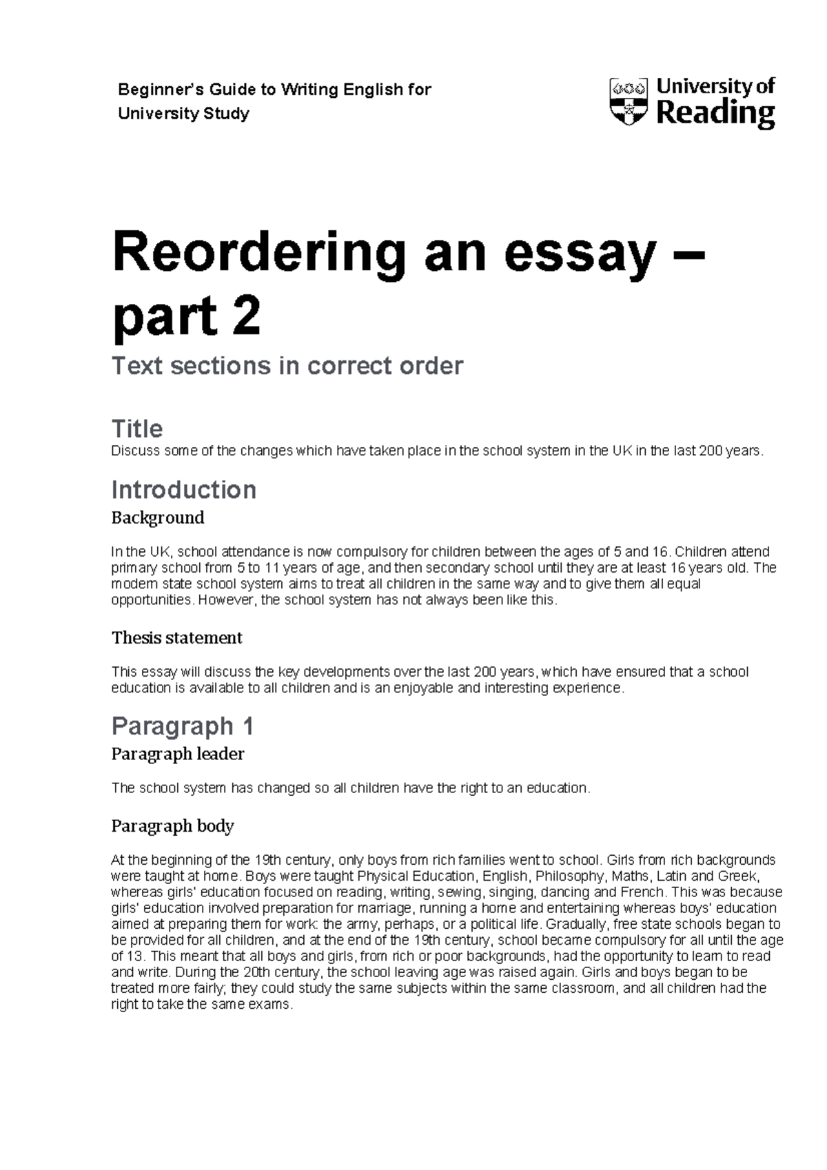 Reordering an essay part 2 - Beginner’s Guide to Writing English for ...