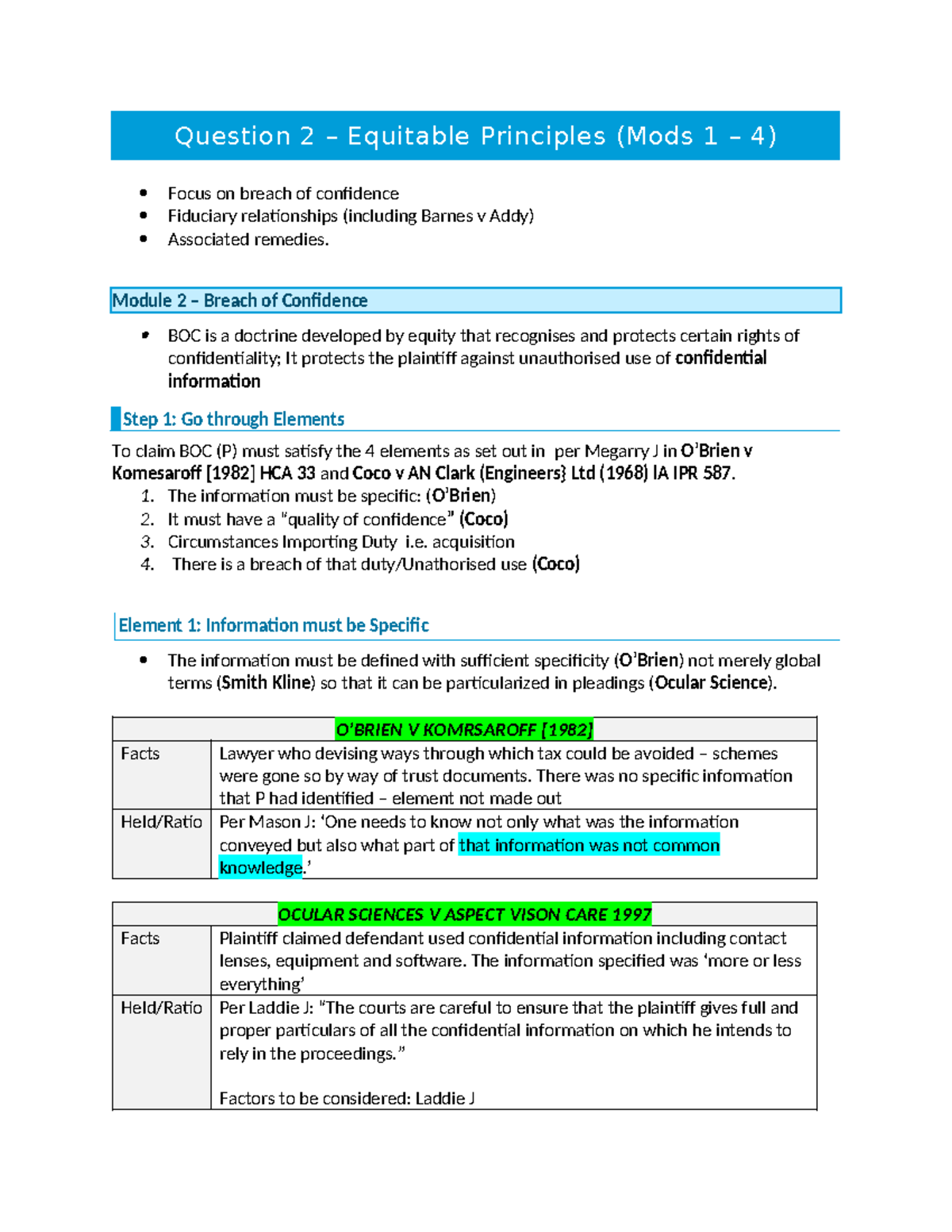 Equity & Trusts Notes copy - Question 2 – Equitable Principles (Mods 1 ...