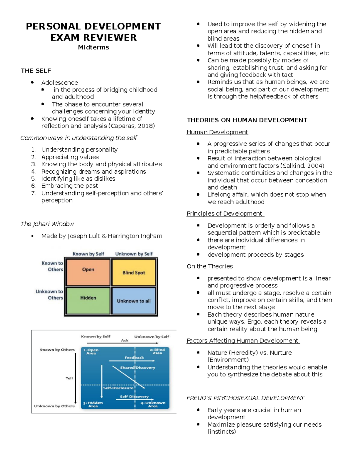 Personal Development - PERSONAL DEVELOPMENT EXAM REVIEWER Midterms THE ...
