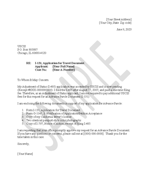 I 131 Cover Letter Sample Combo Card Your Street Address Your City   Thumb 300 388 