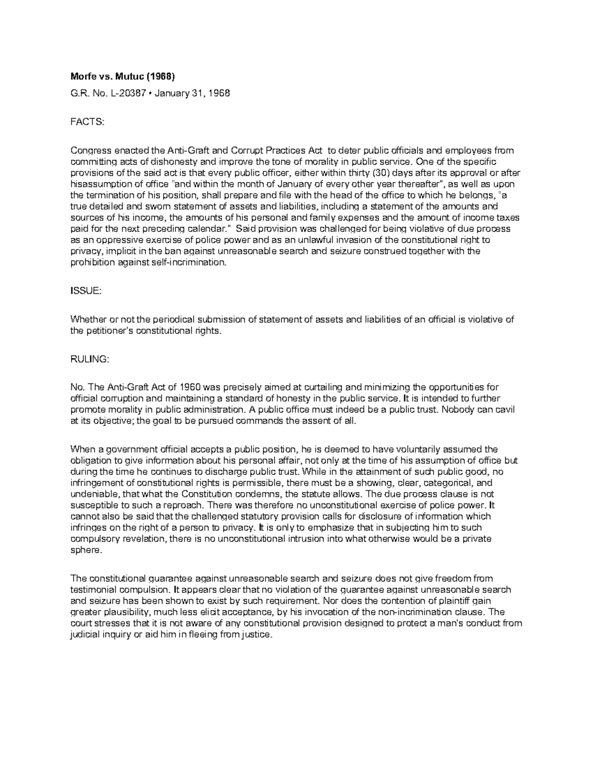 3 - case digest - Morfe vs. Mutuc (1968) G. No. L-20387 