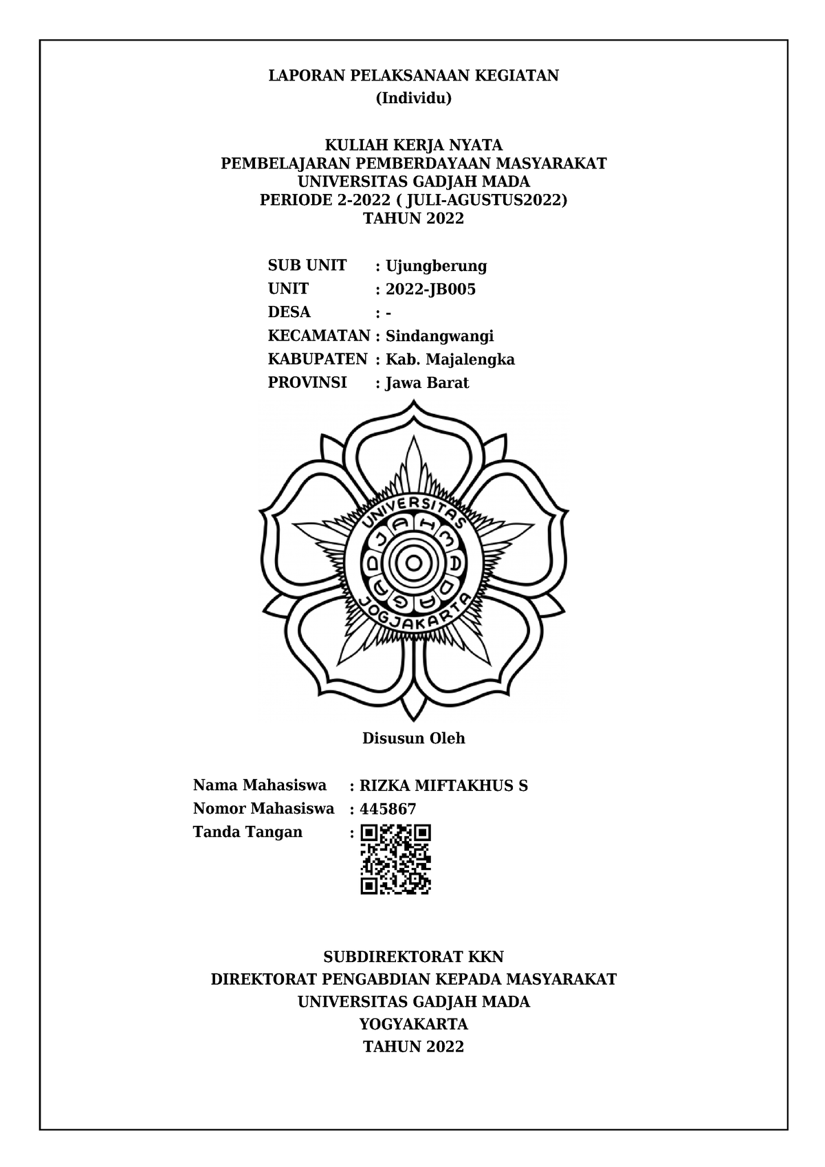 Laporan Akhir KKN PPM UGM - LAPORAN PELAKSANAAN KEGIATAN (Individu ...