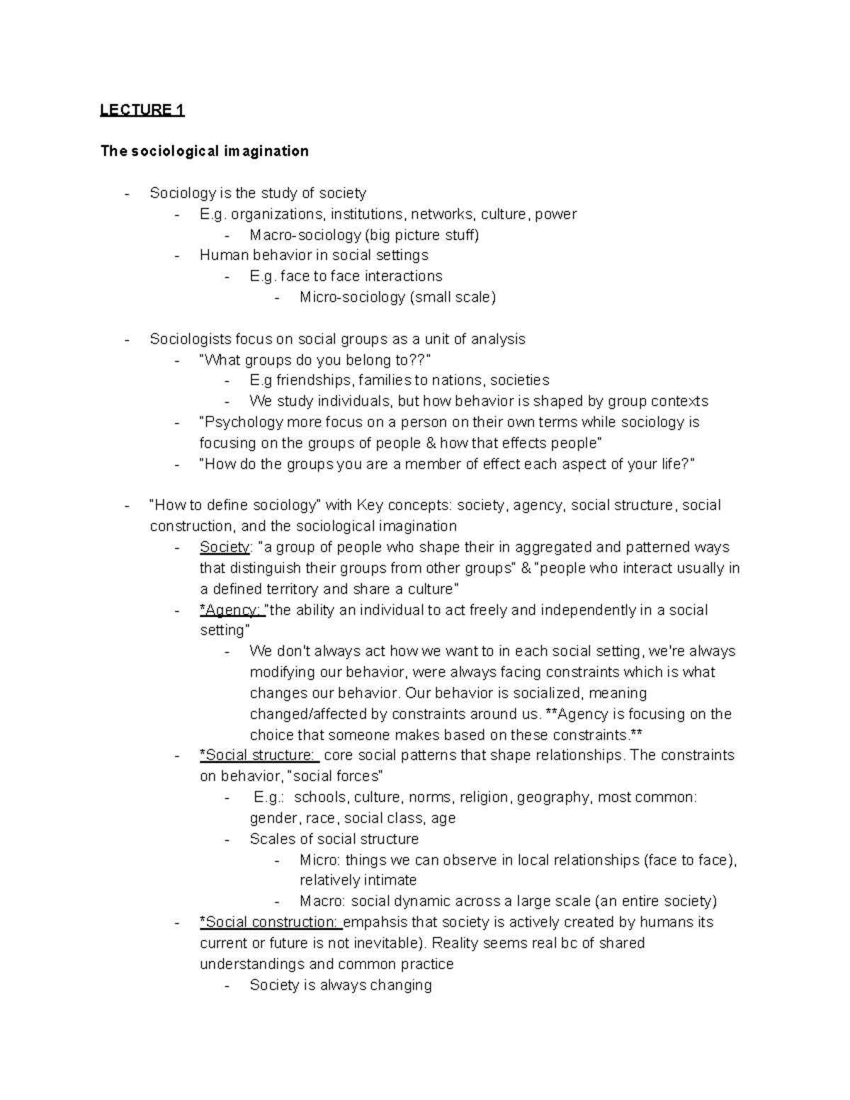 Soc 101 Exam 1 - Lecture Notes For The First Exam In Soc 101 - LECTURE ...