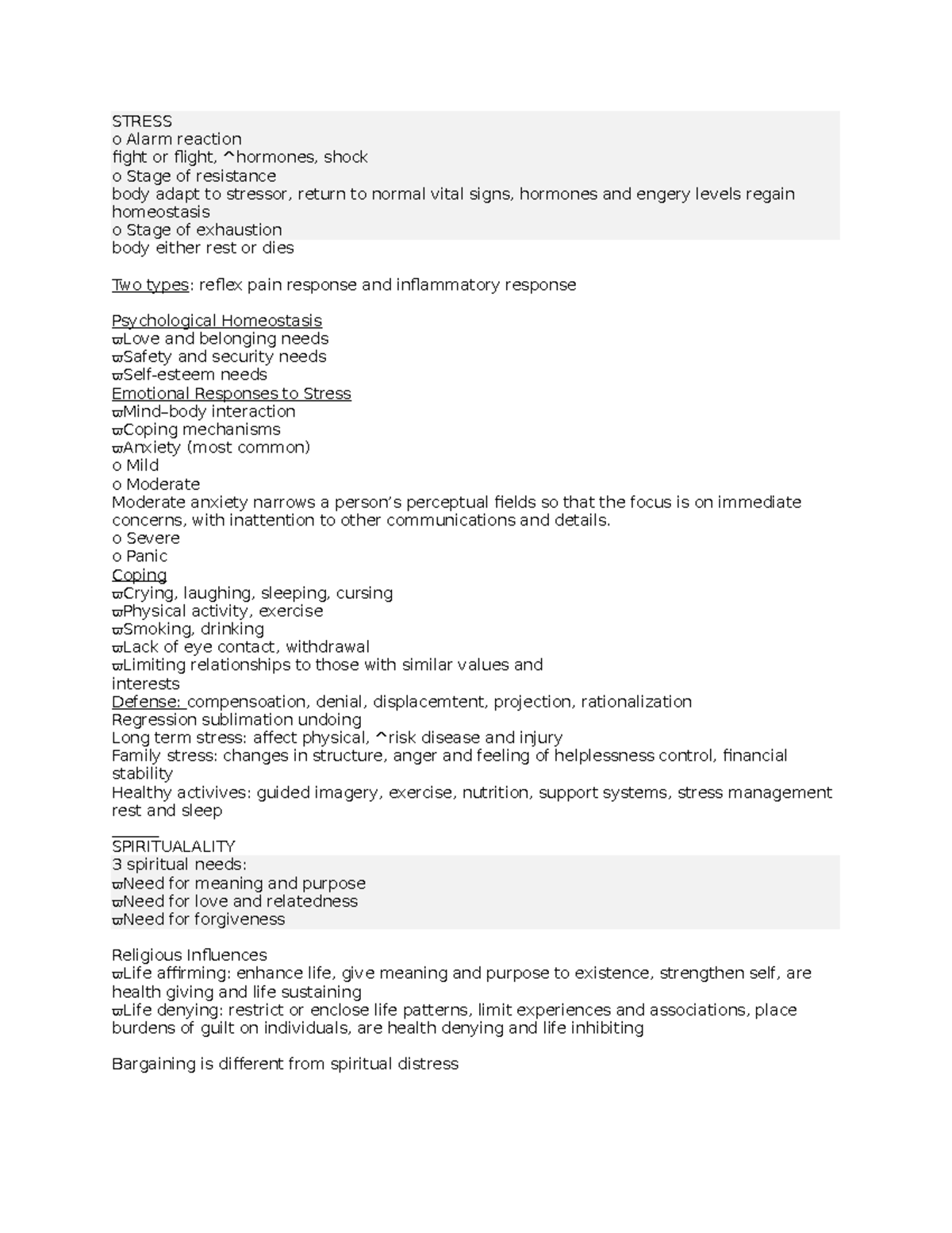 Pain and preop - health - STRESS o Alarm reaction fight or flight ...
