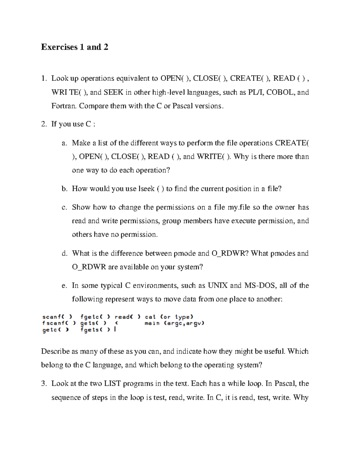 Sheet 1 and 2 - Exercises 1 and 2 Look up operations equivalent to OPEN ...