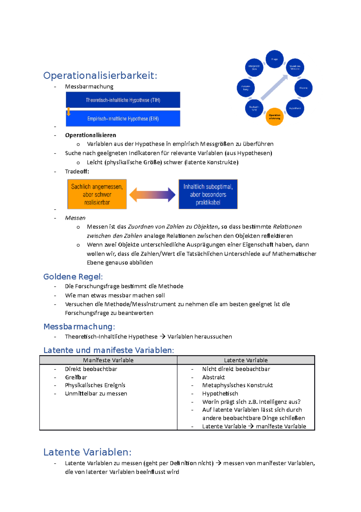 Notizen - Operationalisierung Und Messung - Operationalisierbarkeit ...