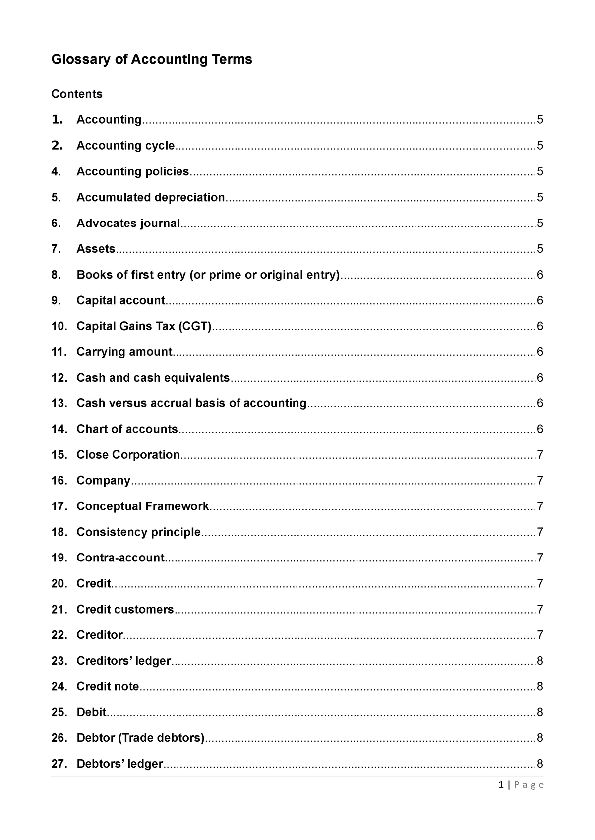 FAC1503 Glossary - Glossary Of Accounting Terms 1. Accounting - Studocu