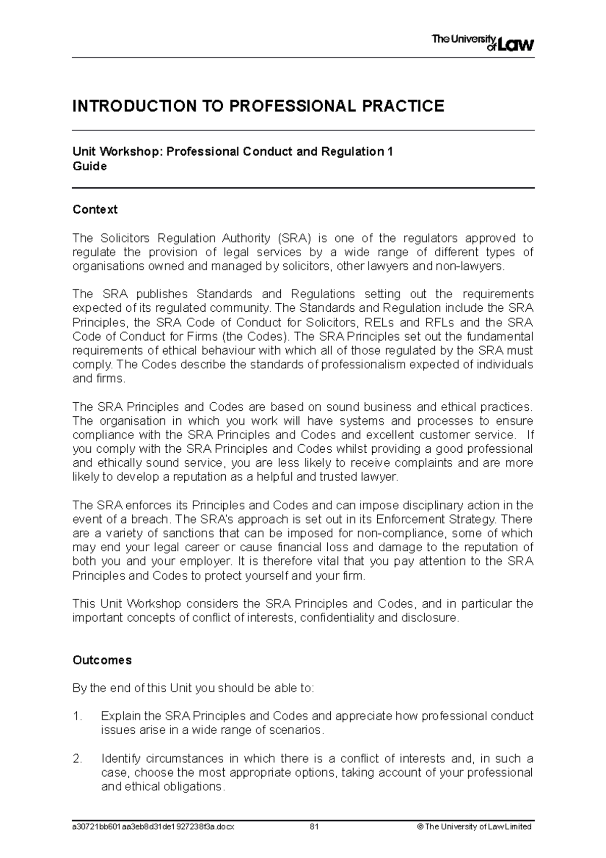 Professional Conduct and Regs Guide - INTRODUCTION TO PROFESSIONAL ...