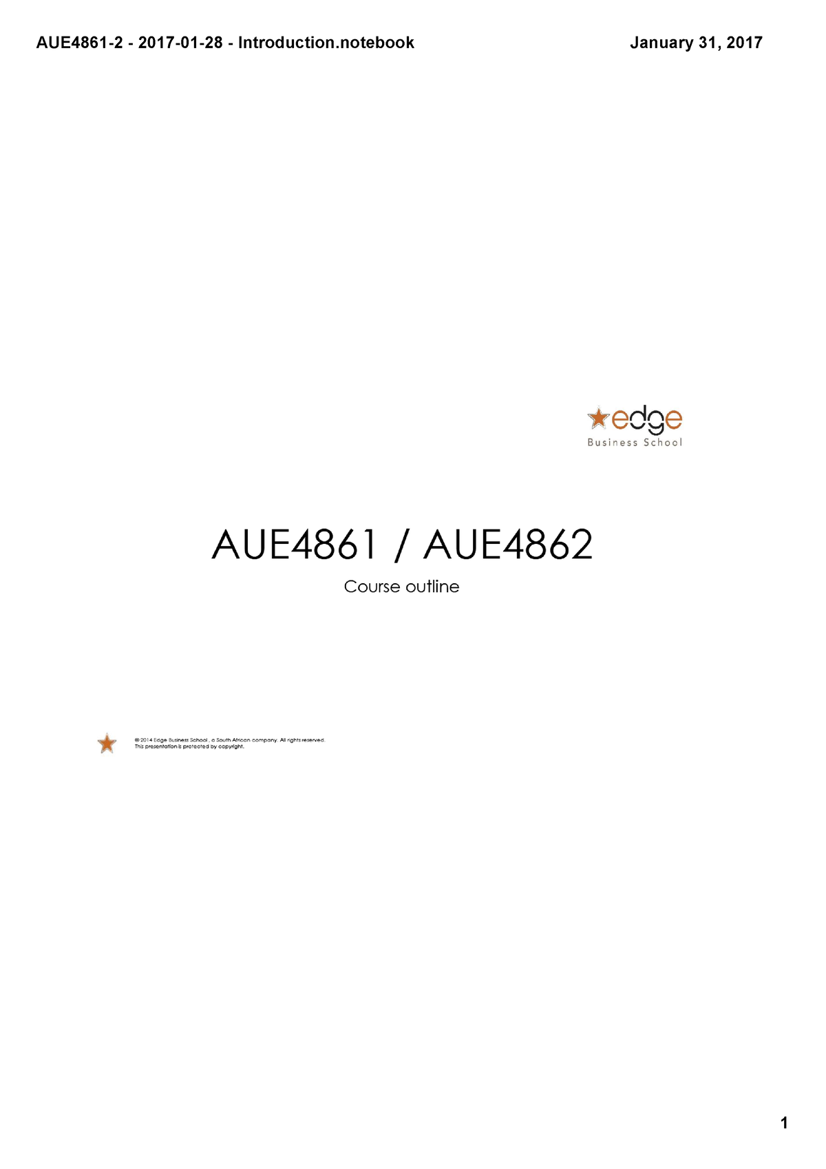 AUE4861-2 - 2017-01-28 - Introduction - AUE3761 - Introduction January ...