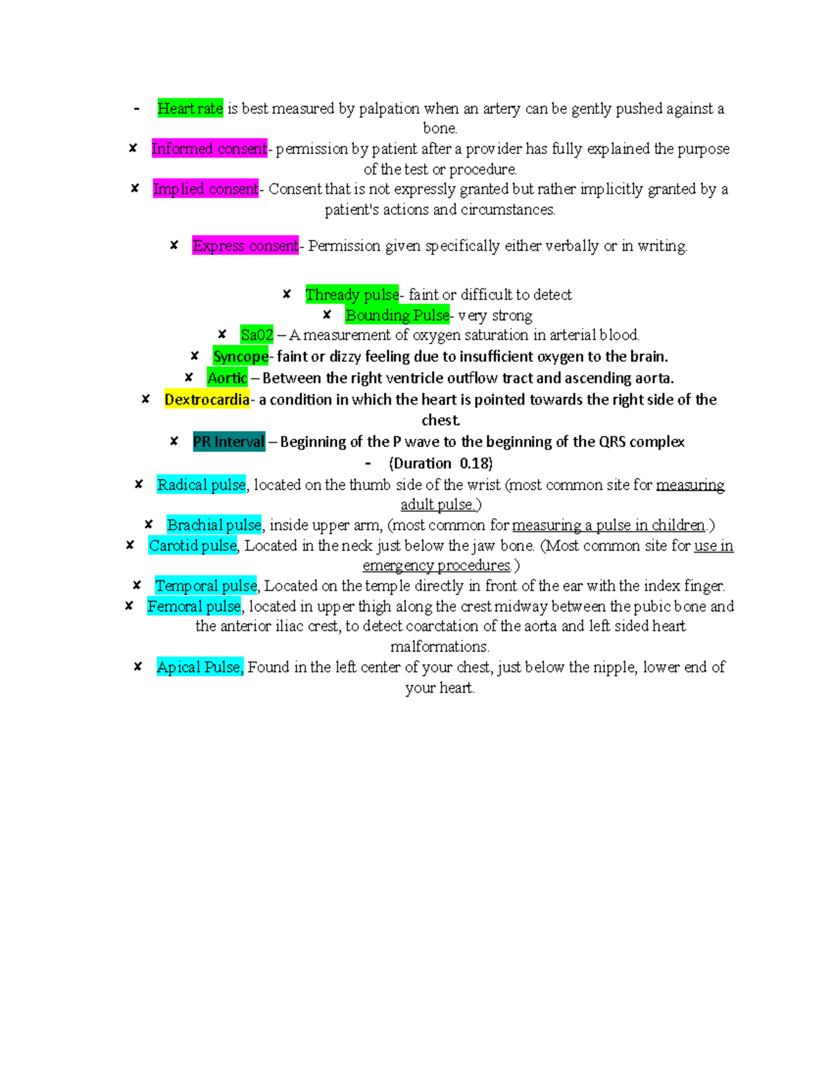 EKG Study Notes - Heart rate is best measured by palpation when an ...