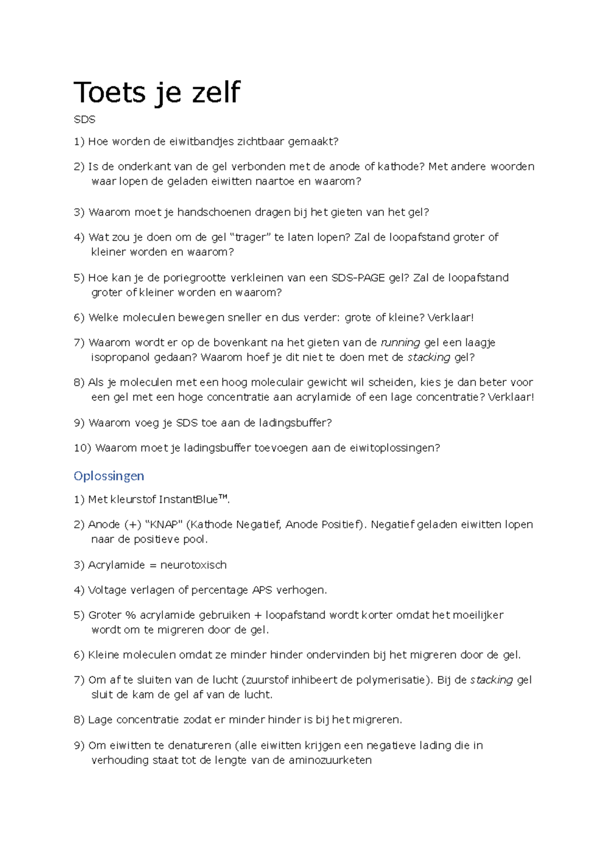 Toets je zelf - toet je zelf - Toets je zelf SDS 1) Hoe worden de ...