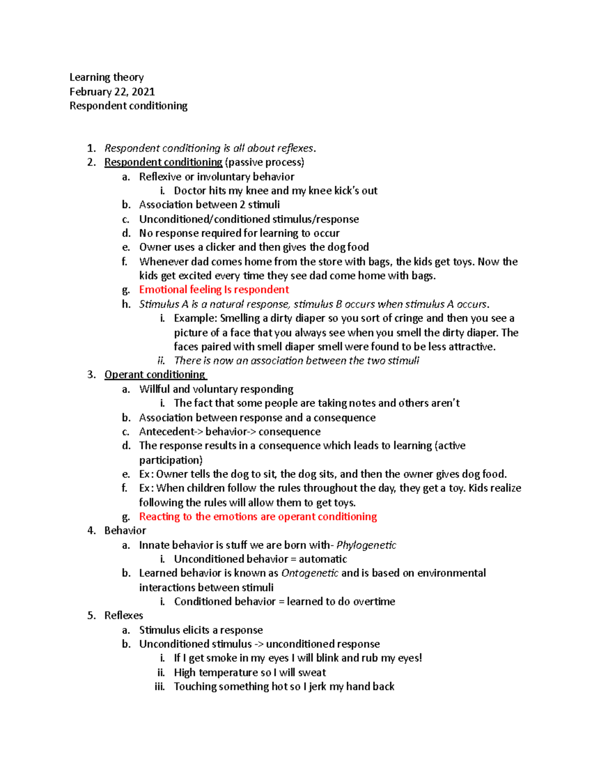 Respondent conditioning - Learning theory February 22, 2021 Respondent ...