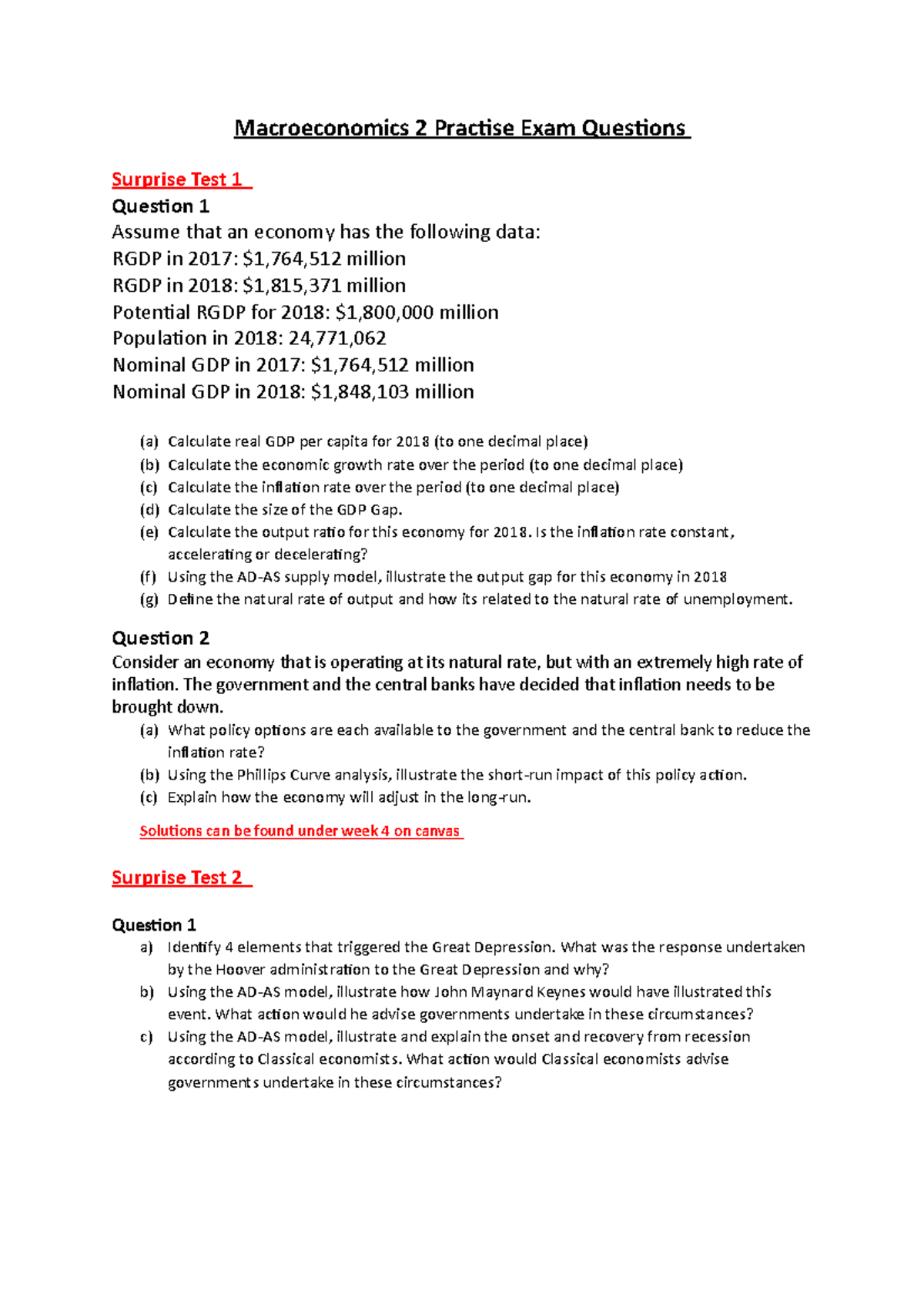 Macroeconomics 2 Practise Exam Questions - Macroeconomics 2 Practise ...