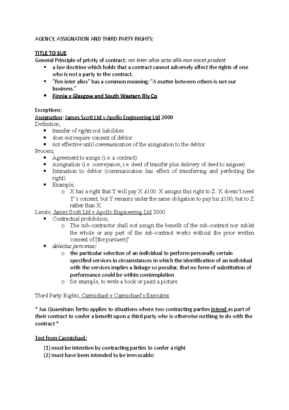 Agency, Assignation AND Third Party Rights - AGENCY, ASSIGNATION AND ...