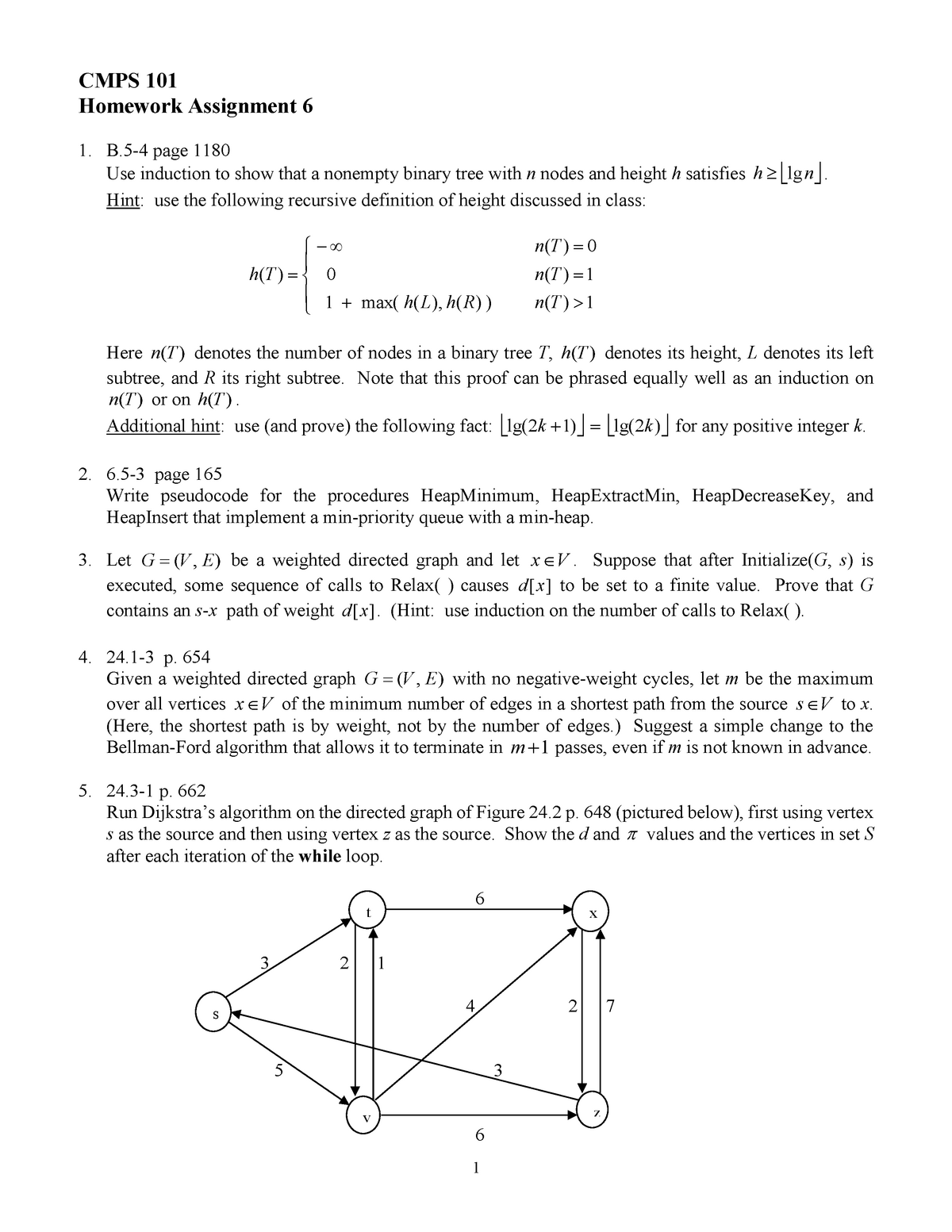 Hw6 Hw6 Cmps 101 Homework Assignment Page 1180 Use Induction To Show That Nonempty Binary Tree With Nodes And Height Satisfies Hint Use The Following Studocu