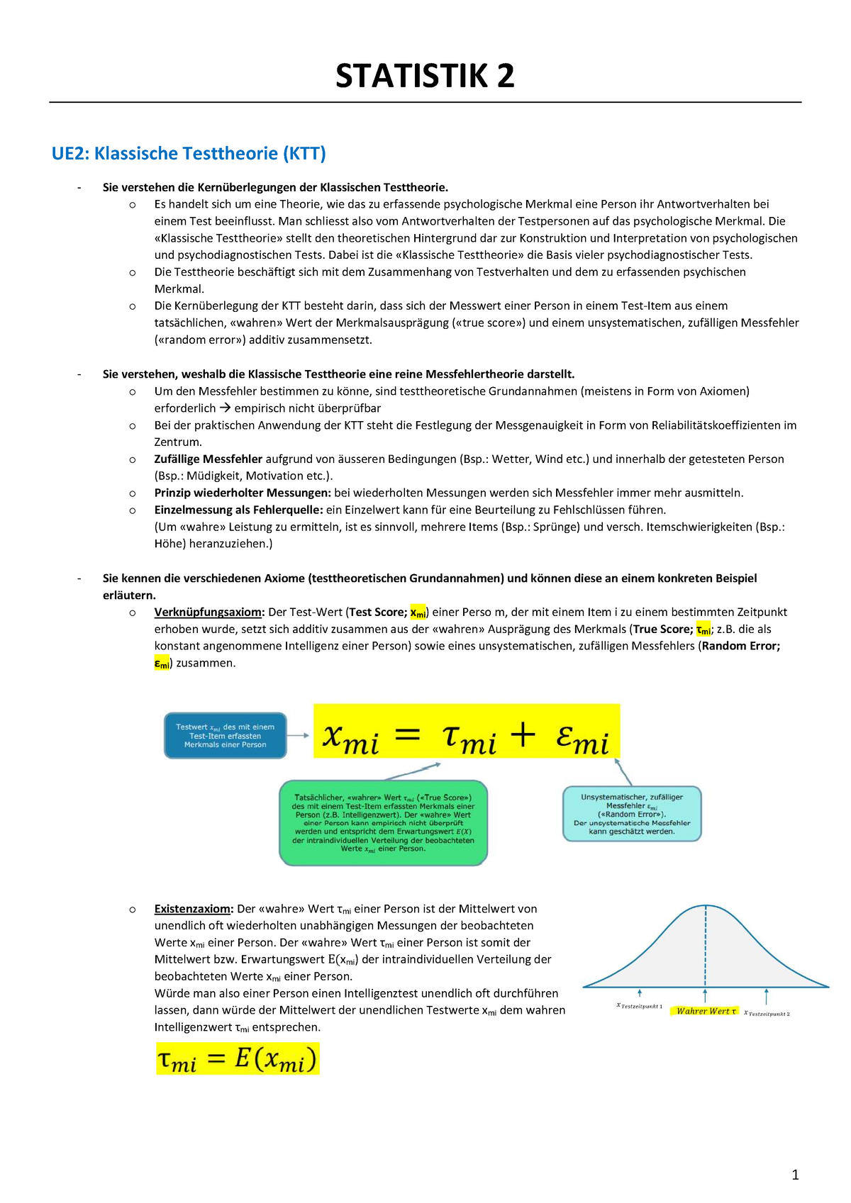 UE2 - Xxx - 1 STATISTIK 2 UE2: Klassische Testtheorie (KTT) Sie ...