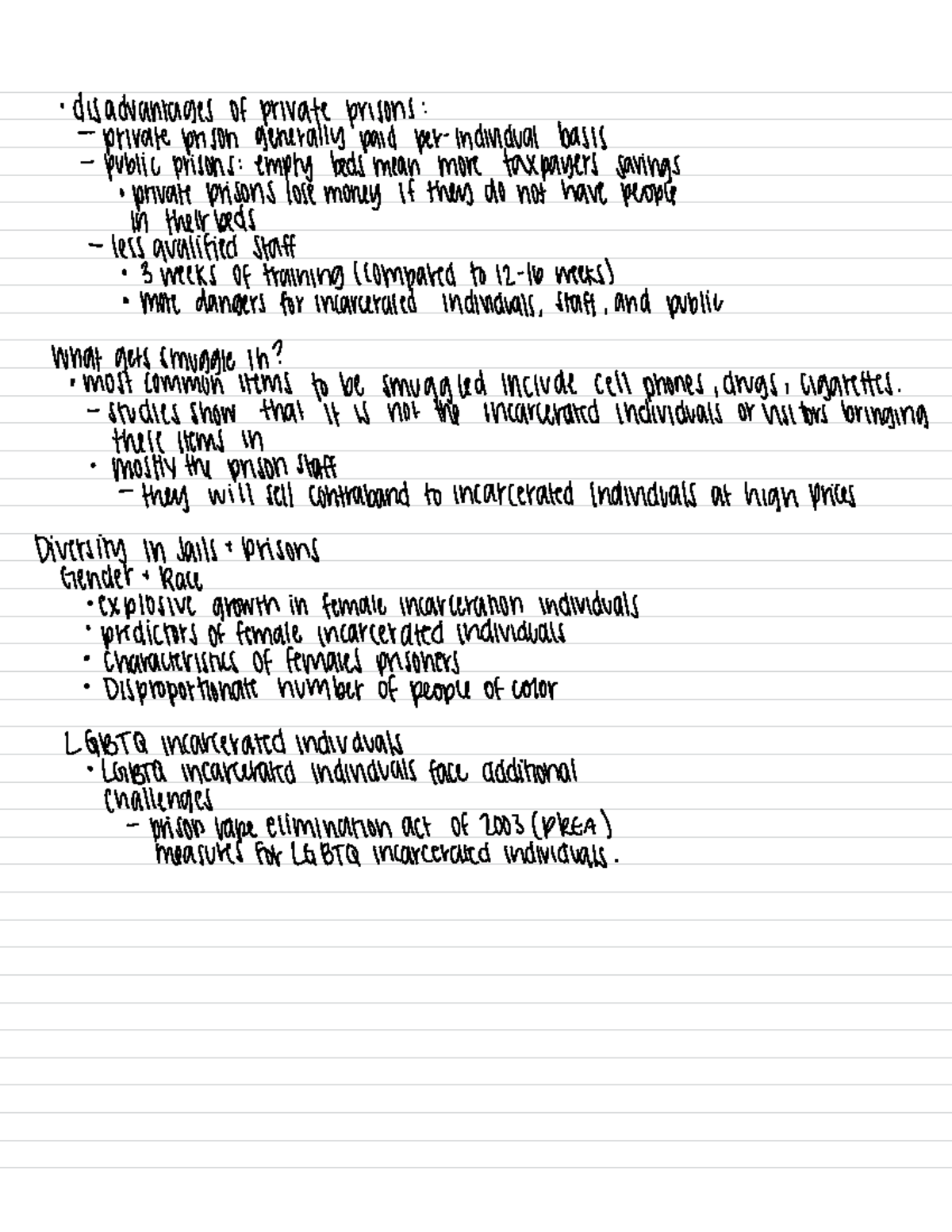 Chapter 11 Notes Institutional corrections · disadvantages ofprivate prisons. private