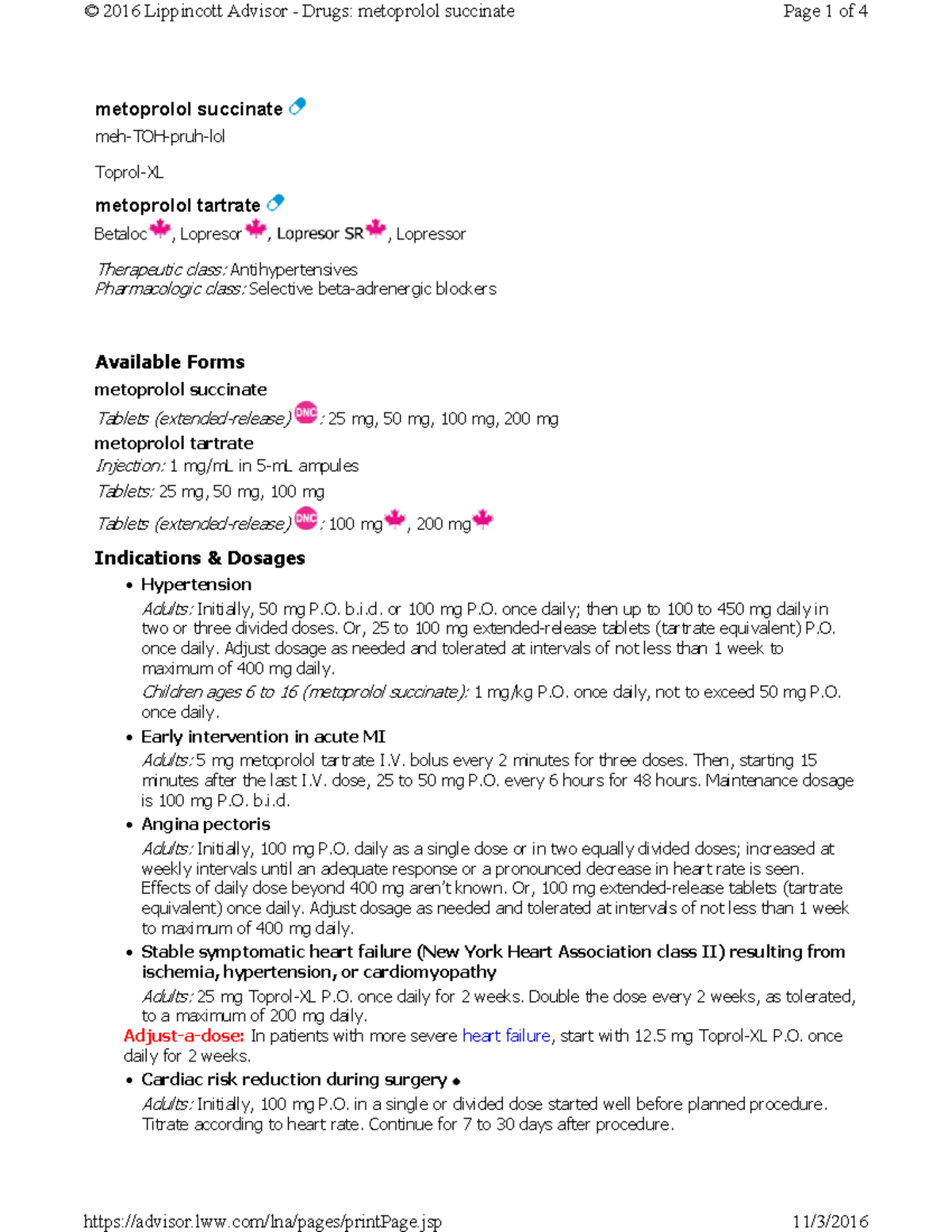 Metoprolol Concept Map metoprolol succinate mehTOHpruhlol Toprol