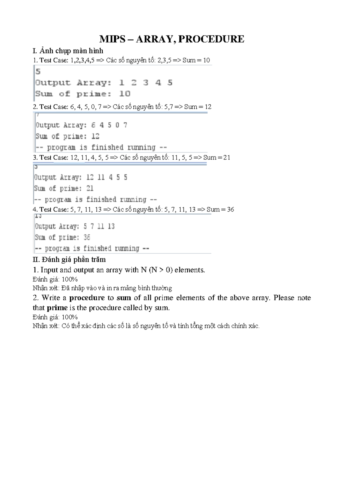 Báo cáo bài tập integer arithmetic - MIPS – ARRAY, PROCEDURE I. Ảnh ...