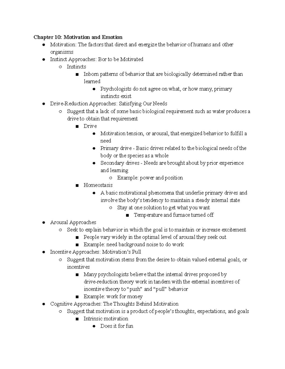 Chapter 12-14 Notes - Chapter 10: Motivation And Emotion Motivation ...