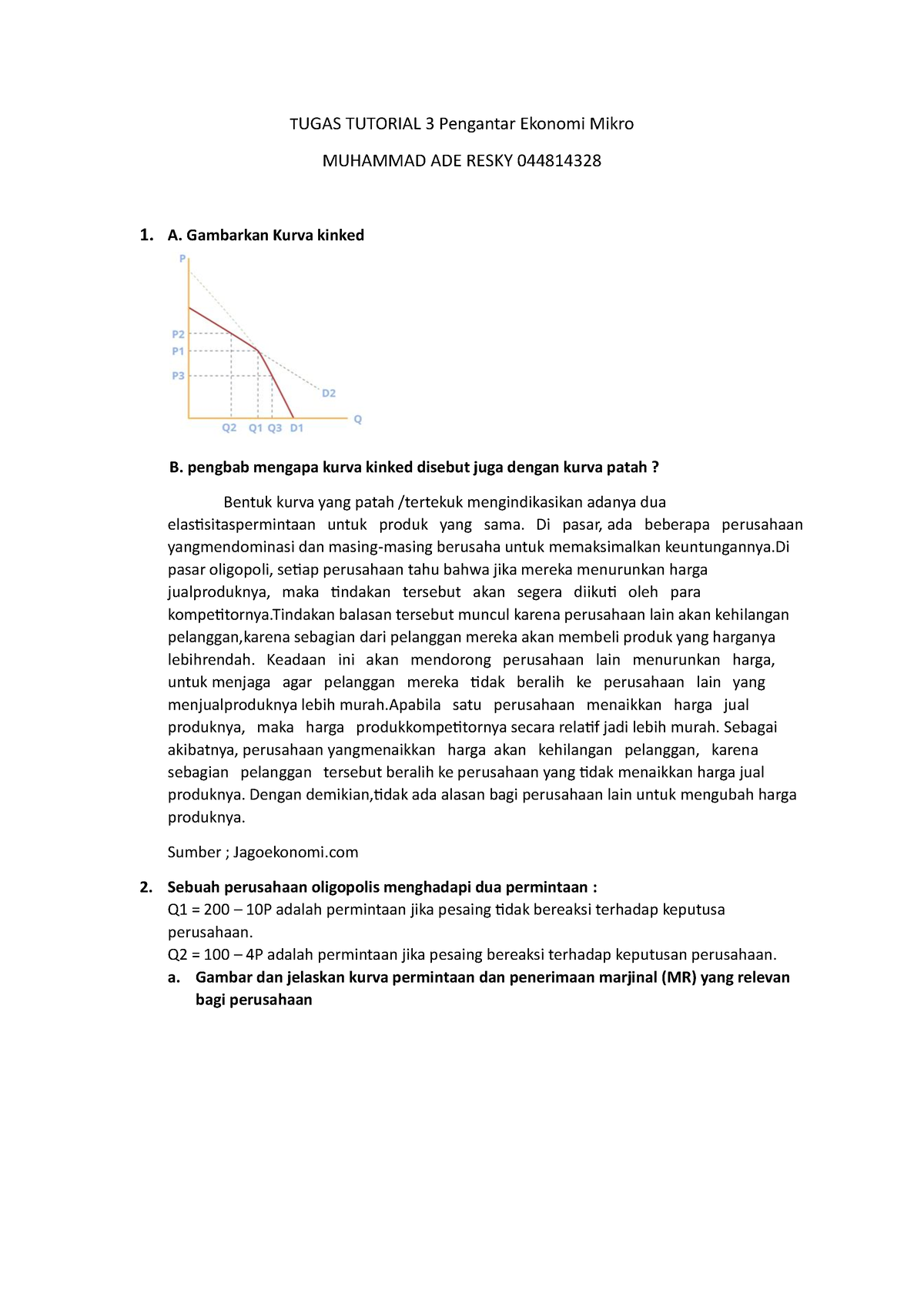 Tugas Tutorial 3 Pengantar Ekonomi Mikro - TUGAS TUTORIAL 3 Pengantar ...