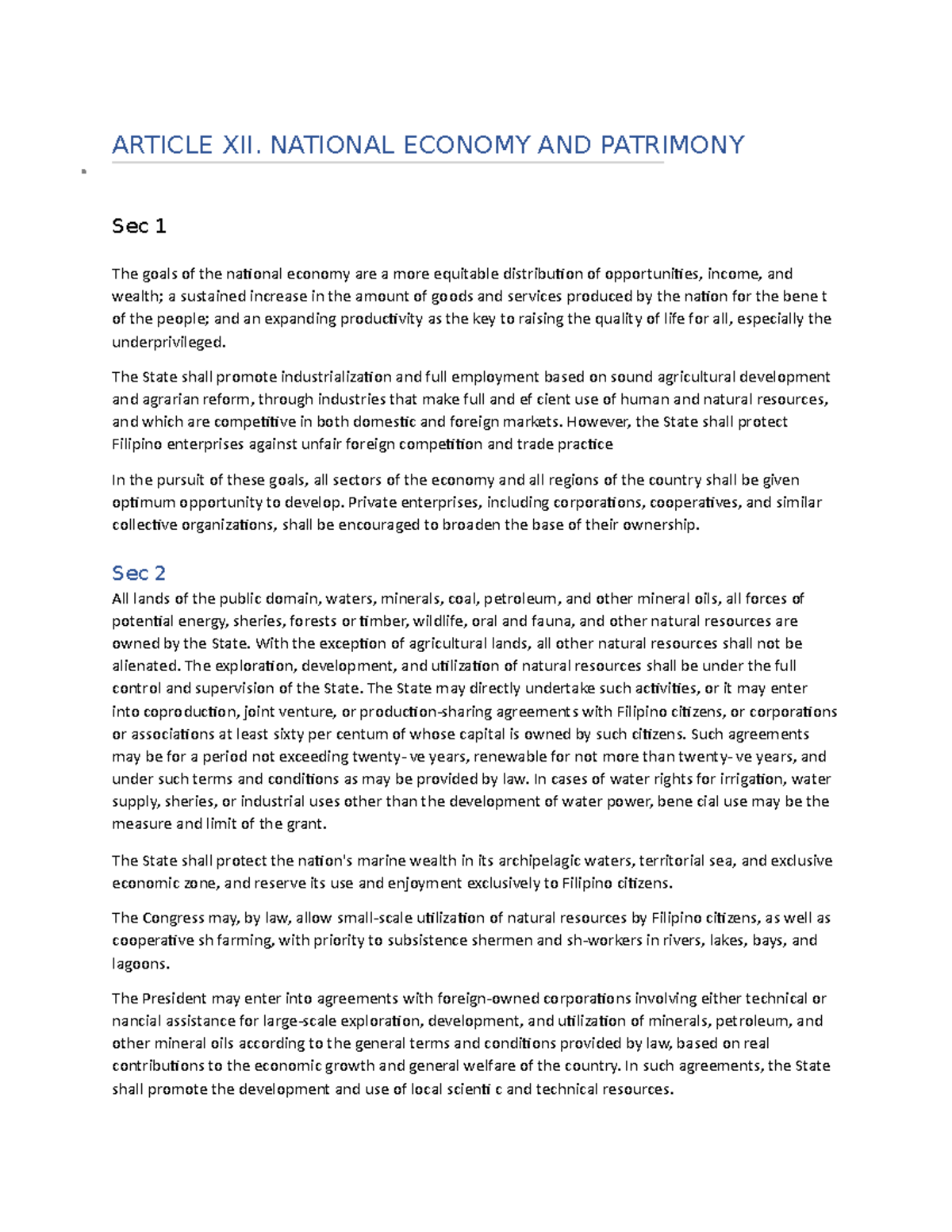 Constitutional Law. Module 14 - ARTICLE XII. NATIONAL ECONOMY AND ...
