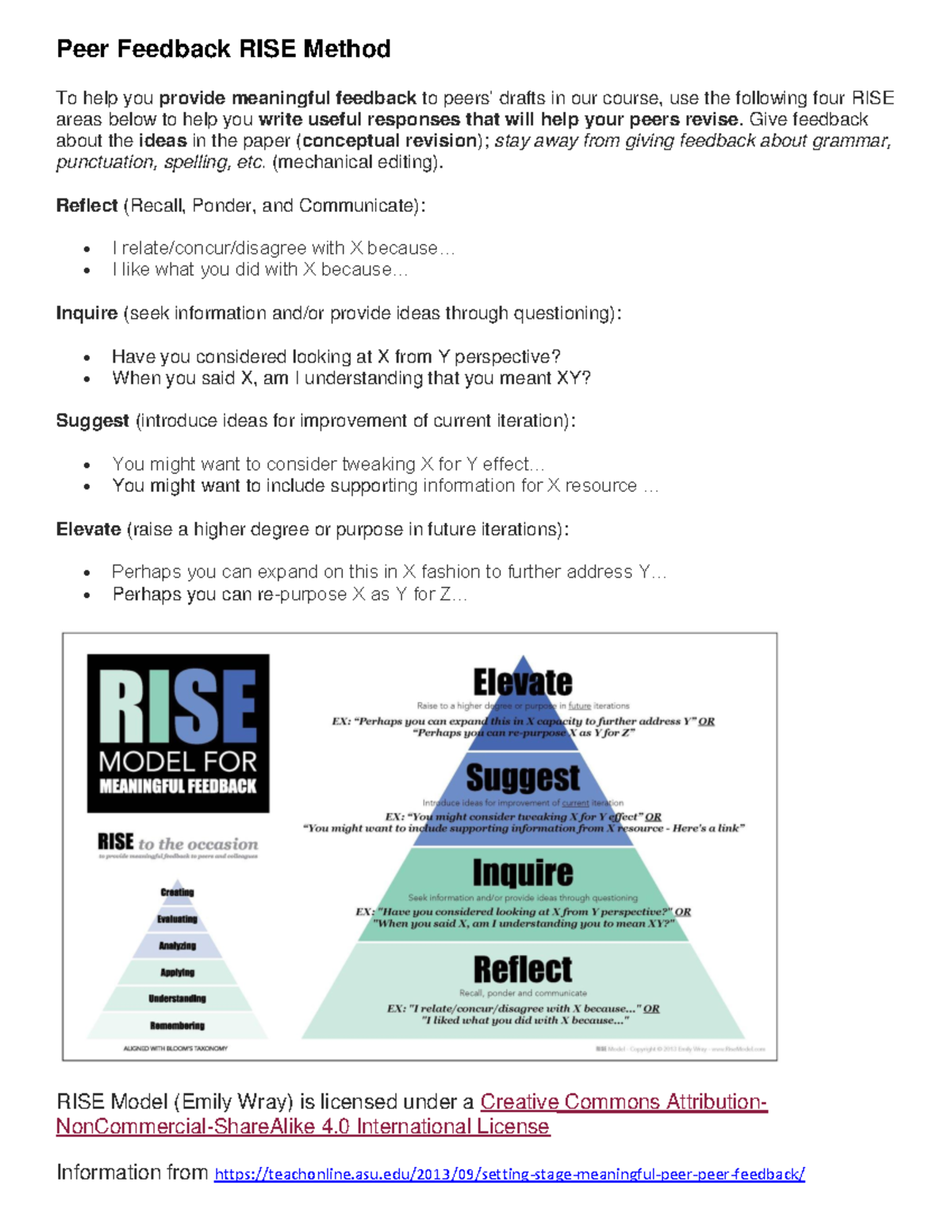 Peer Feedback RISE Method Give feedback about the ideas in the paper