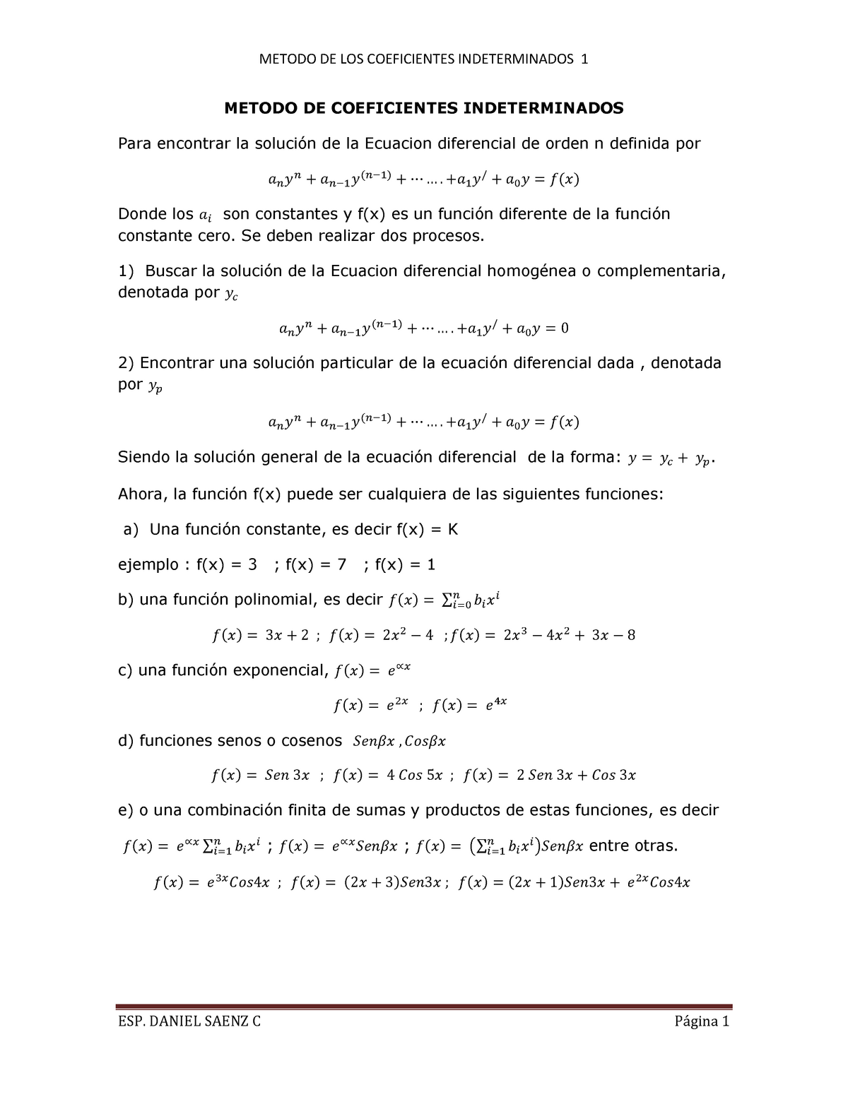 2 Ed Metodo De Coeficientes Indeterminados Metodo De Coeficientes