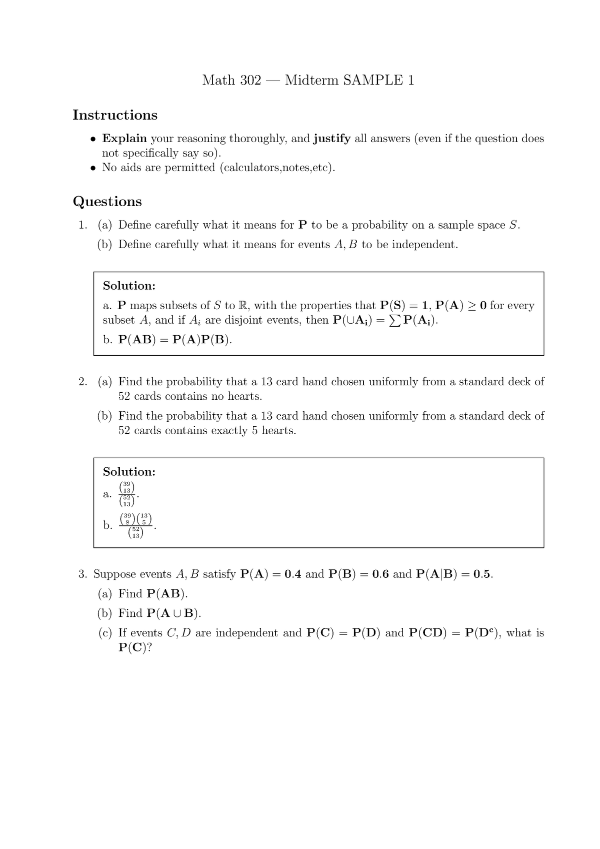 Midterm Sample 1 Sol - Math 302 — Midterm SAMPLE 1 Instructions ...