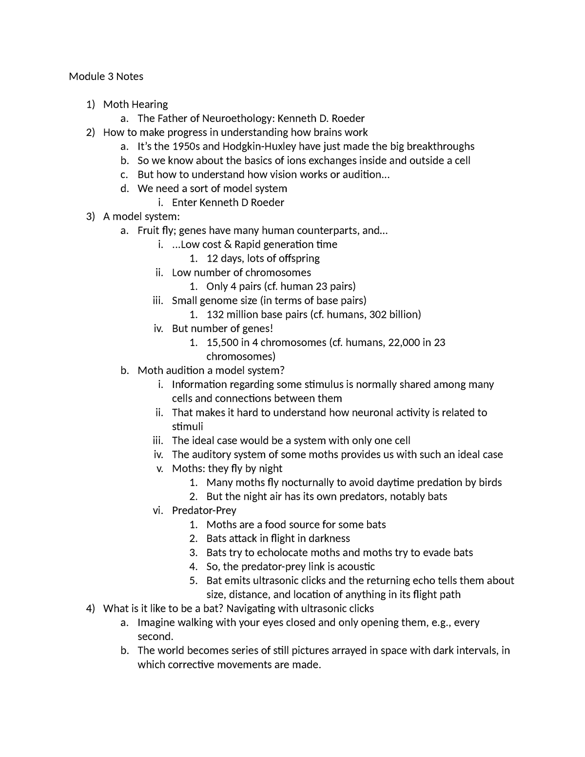 Module 3 Presentation Notes - Module 3 Notes 1) Moth Hearing a. The ...