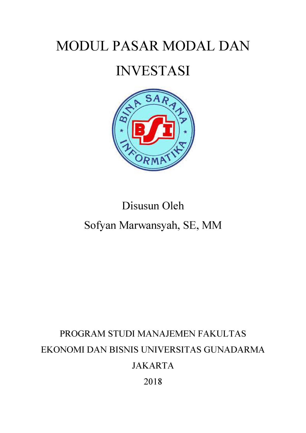 Modul Pasar Modal Dan Investasi Buku Pembelajran Untuk Mahasiswa I