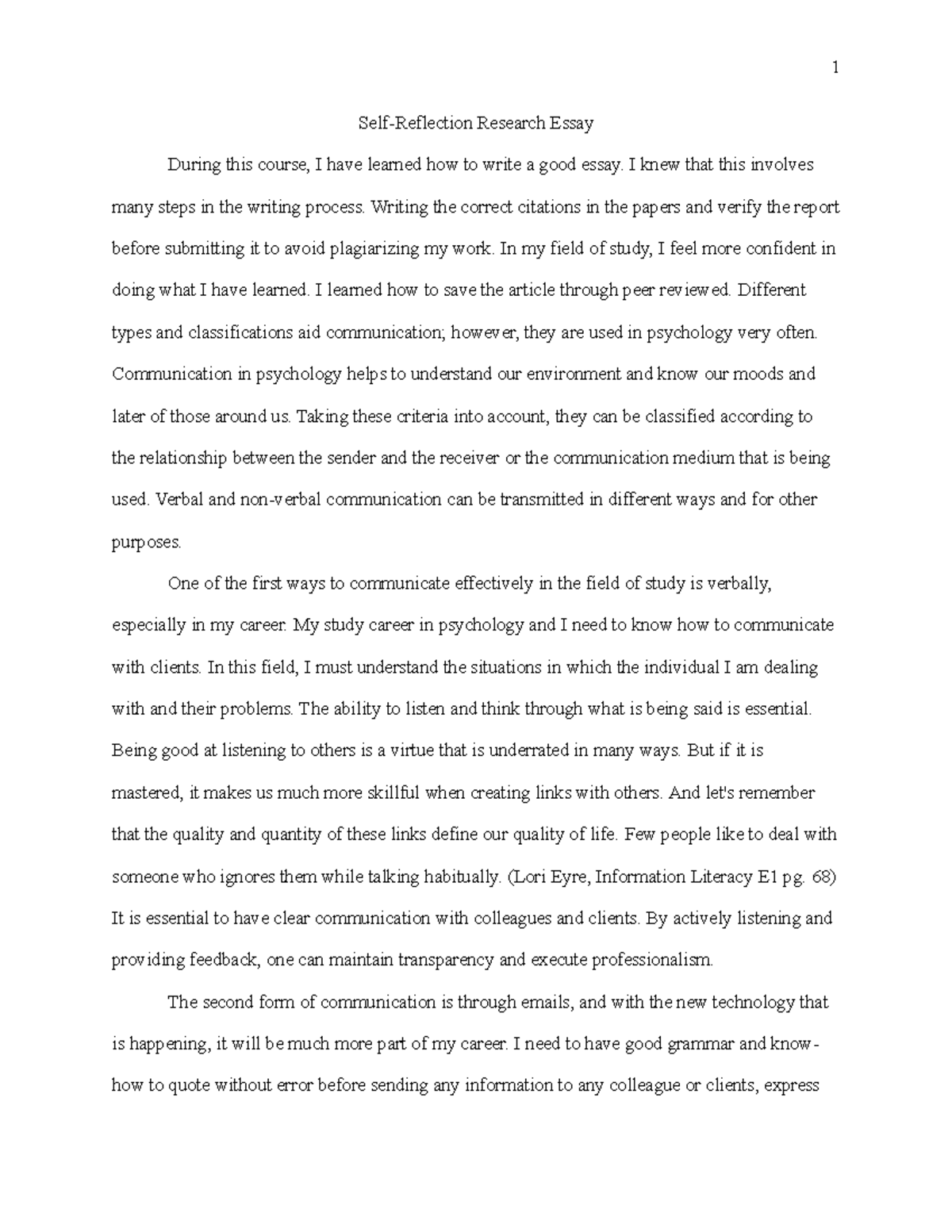 self reflection essay course hero