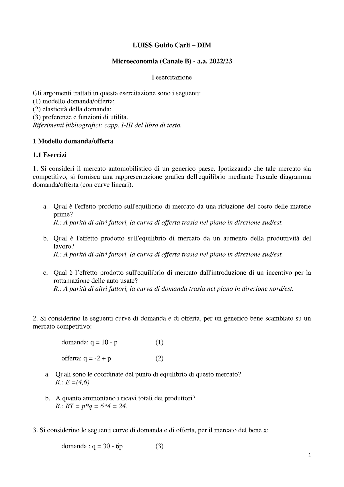 Microeconomia Ex 1 Sol - Sol Esercitazioni - LUISS Guido Carli – DIM ...