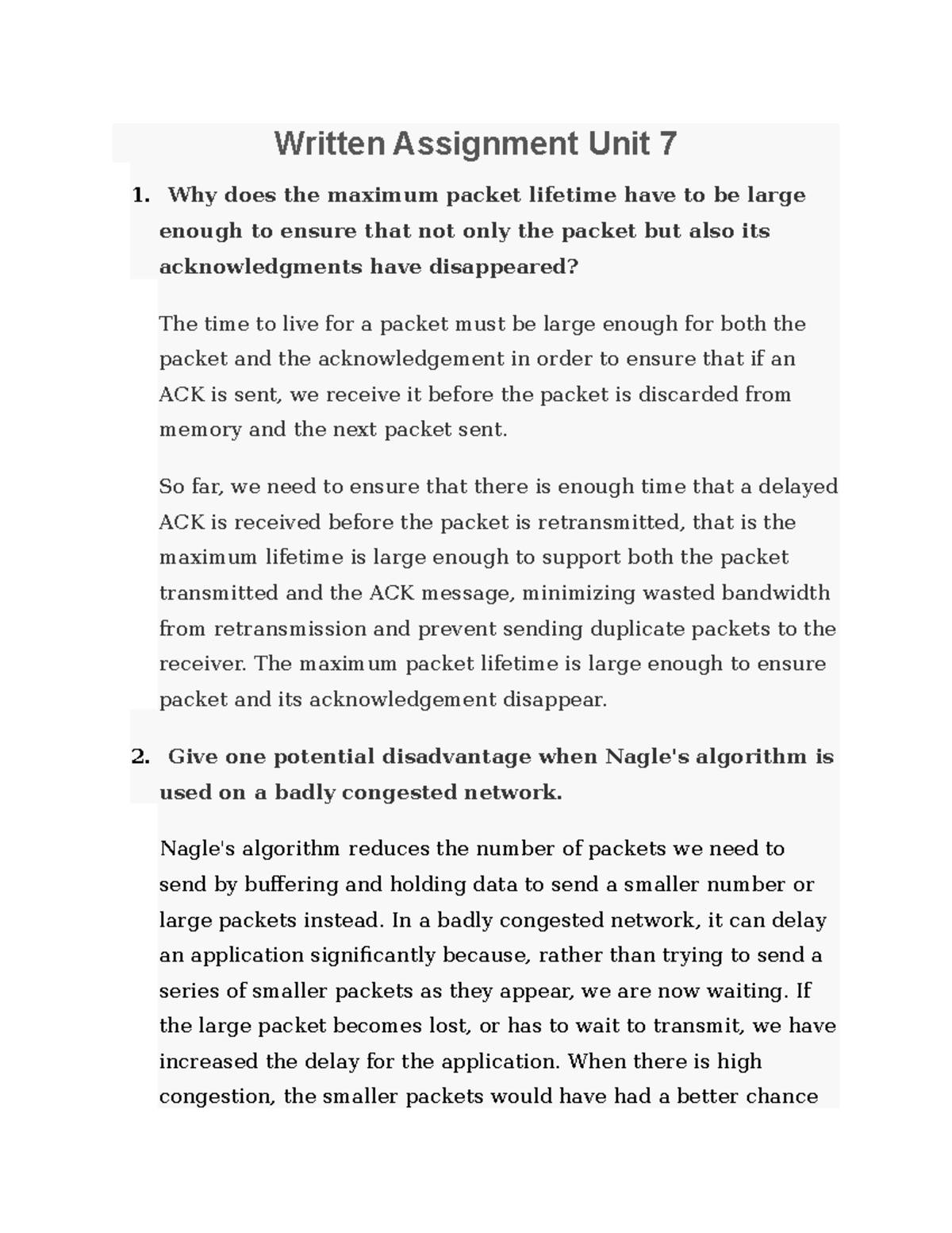 Written Assignment Unit 7 So far, we need to ensure that there is