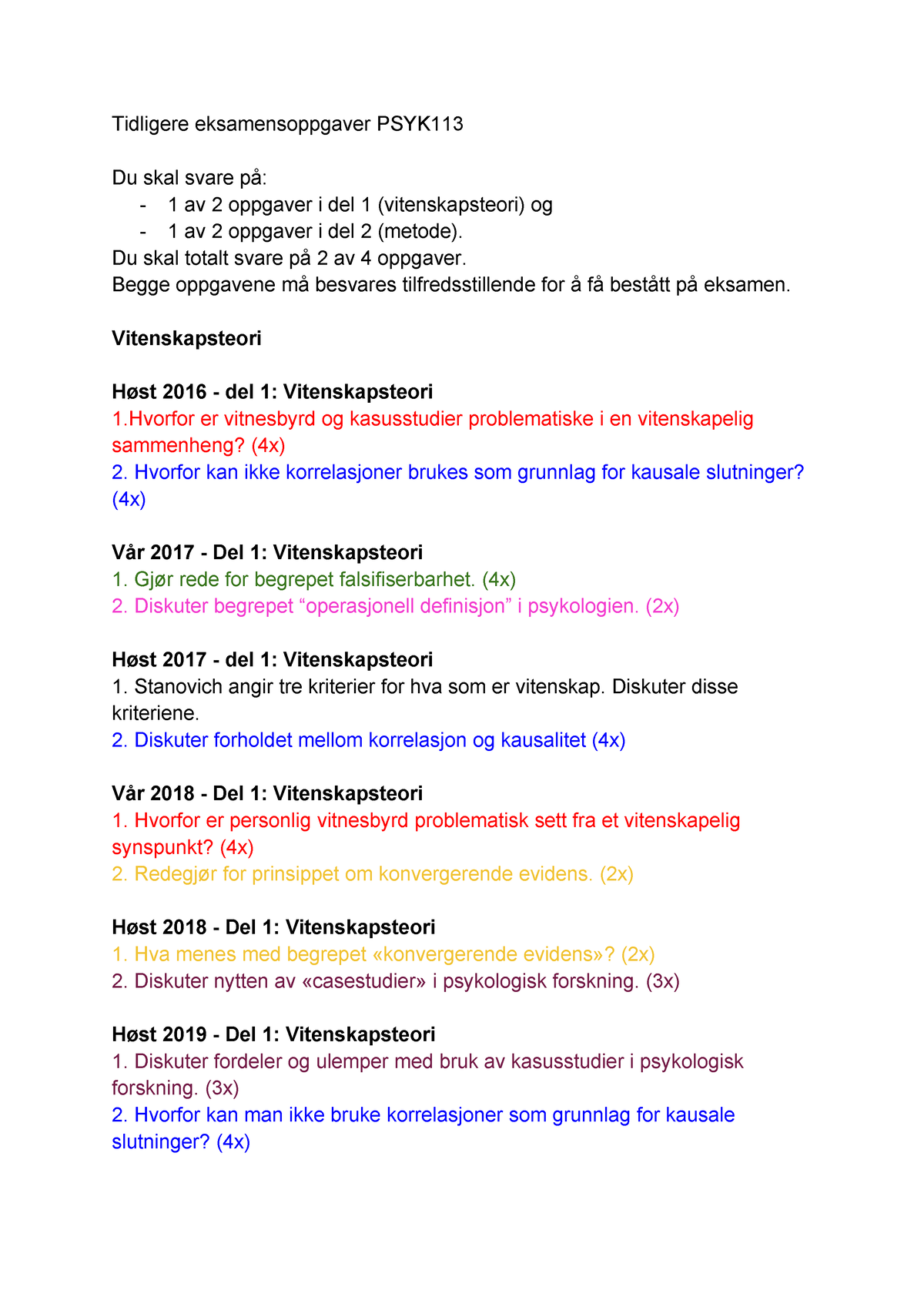 Tidligere-eksamensoppgaver-PSYK113 - Tidligere Eksamensoppgaver PSYK Du ...