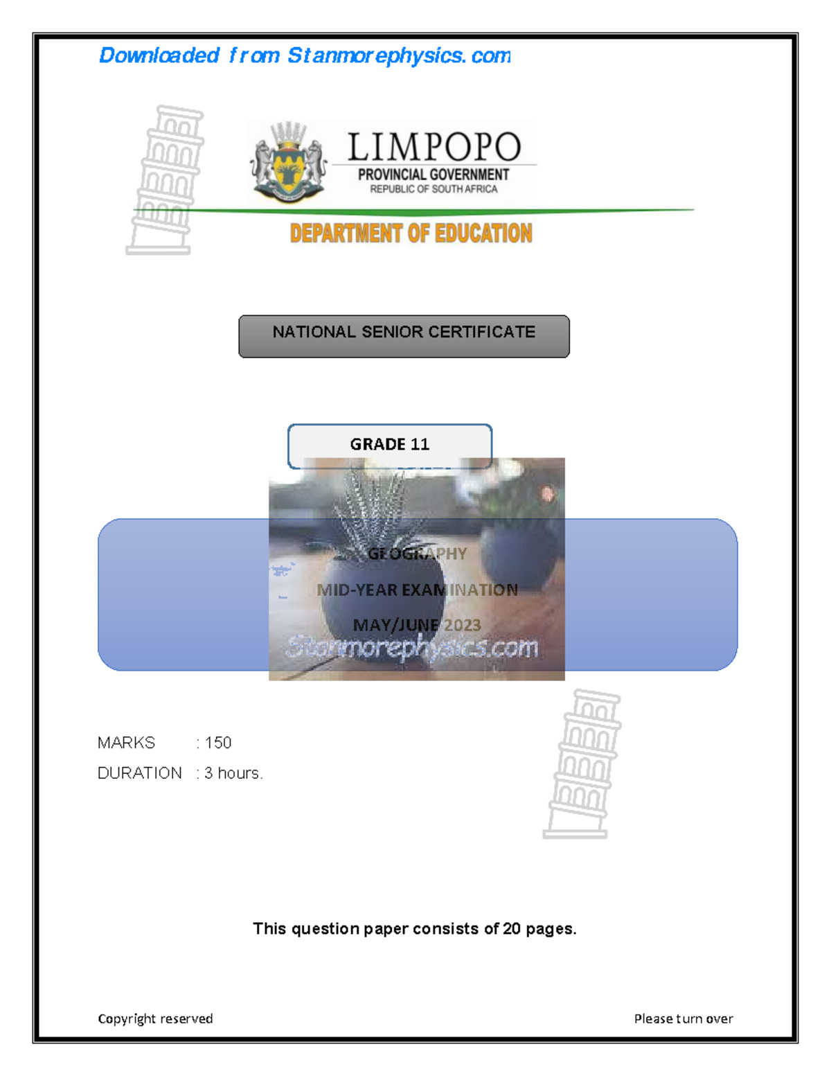 LP Geography Grade 11 June 2023 QP and Memo - MARKS : 150 DURATION : 3 hours. This question ...