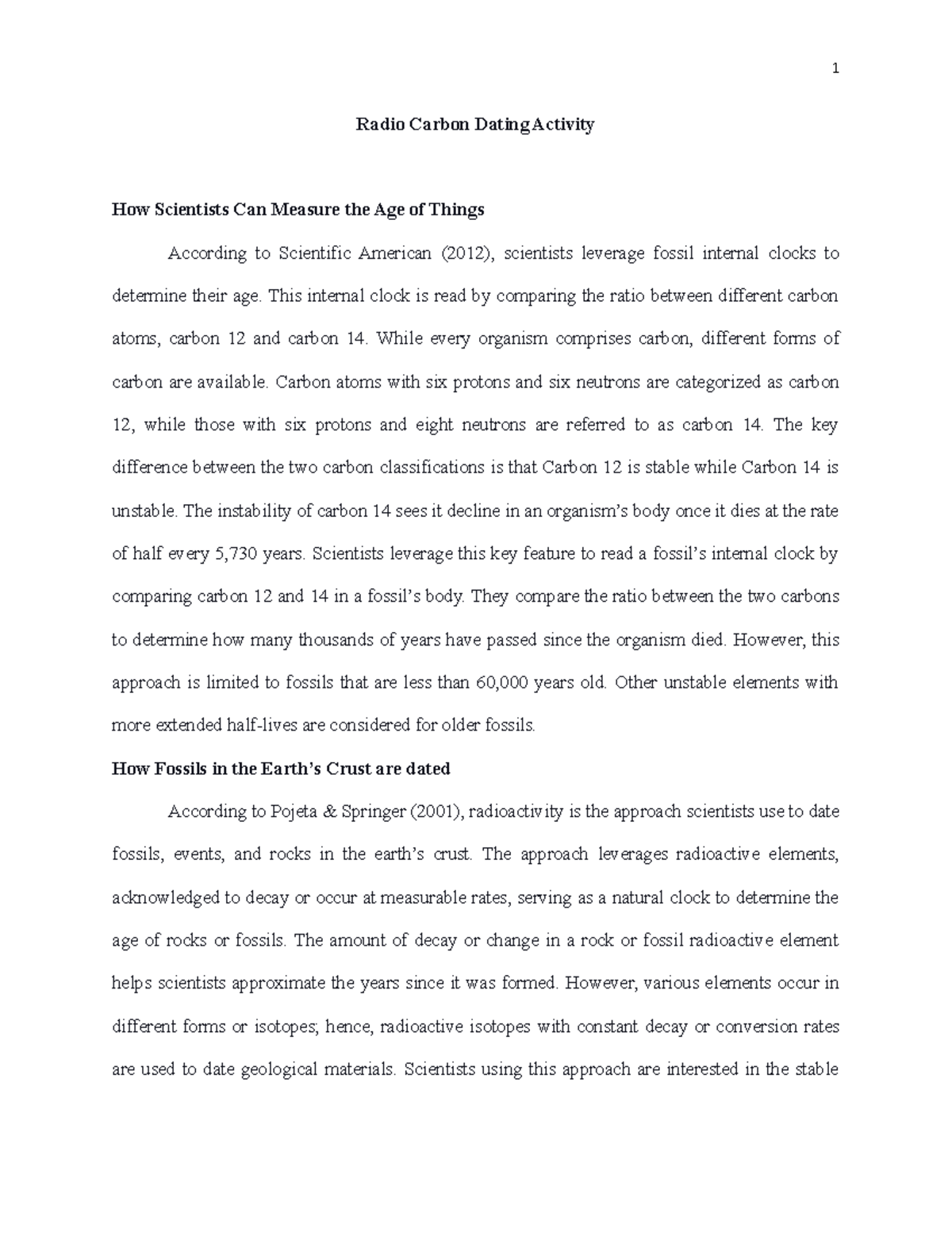 397055508 Radio Carbon Dating Activity 1 Radio Carbon Dating