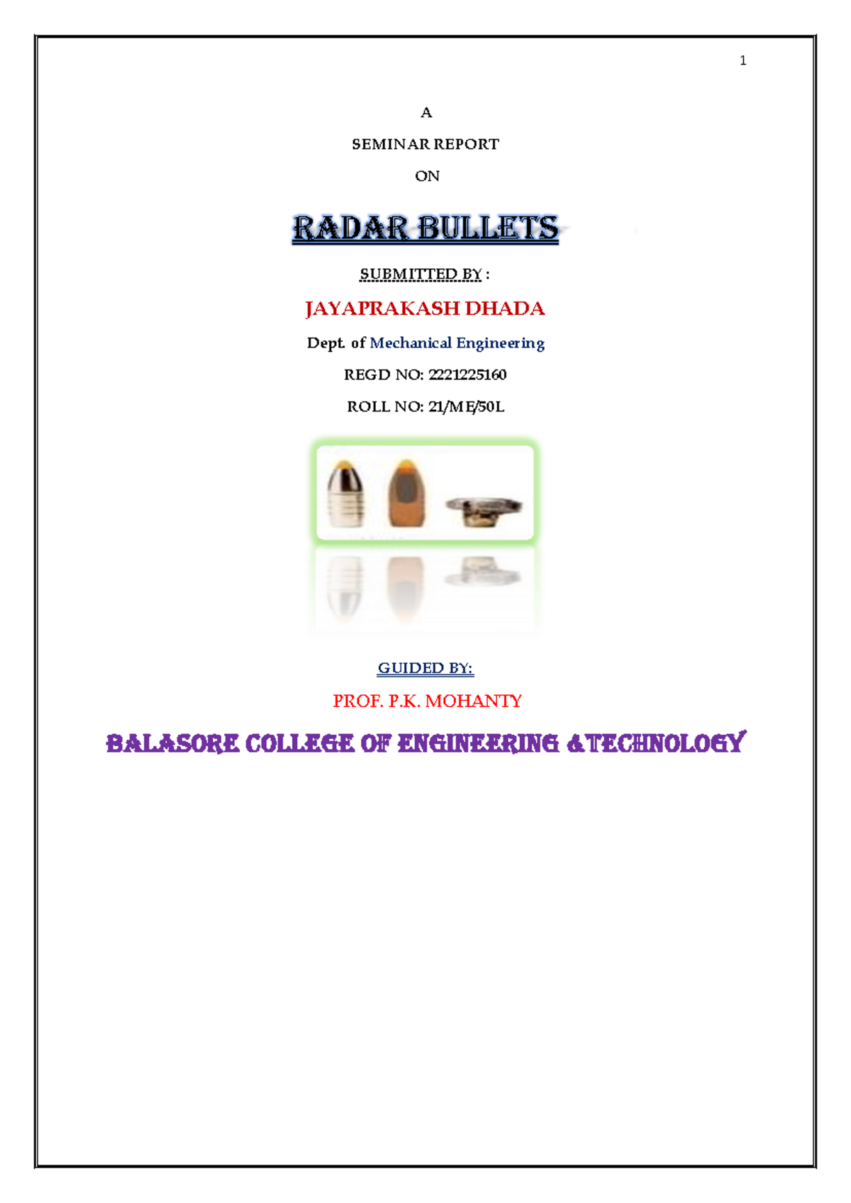 Seminar report Radar Bullet - A SEMINAR REPORT ON RADAR BULLETS ...