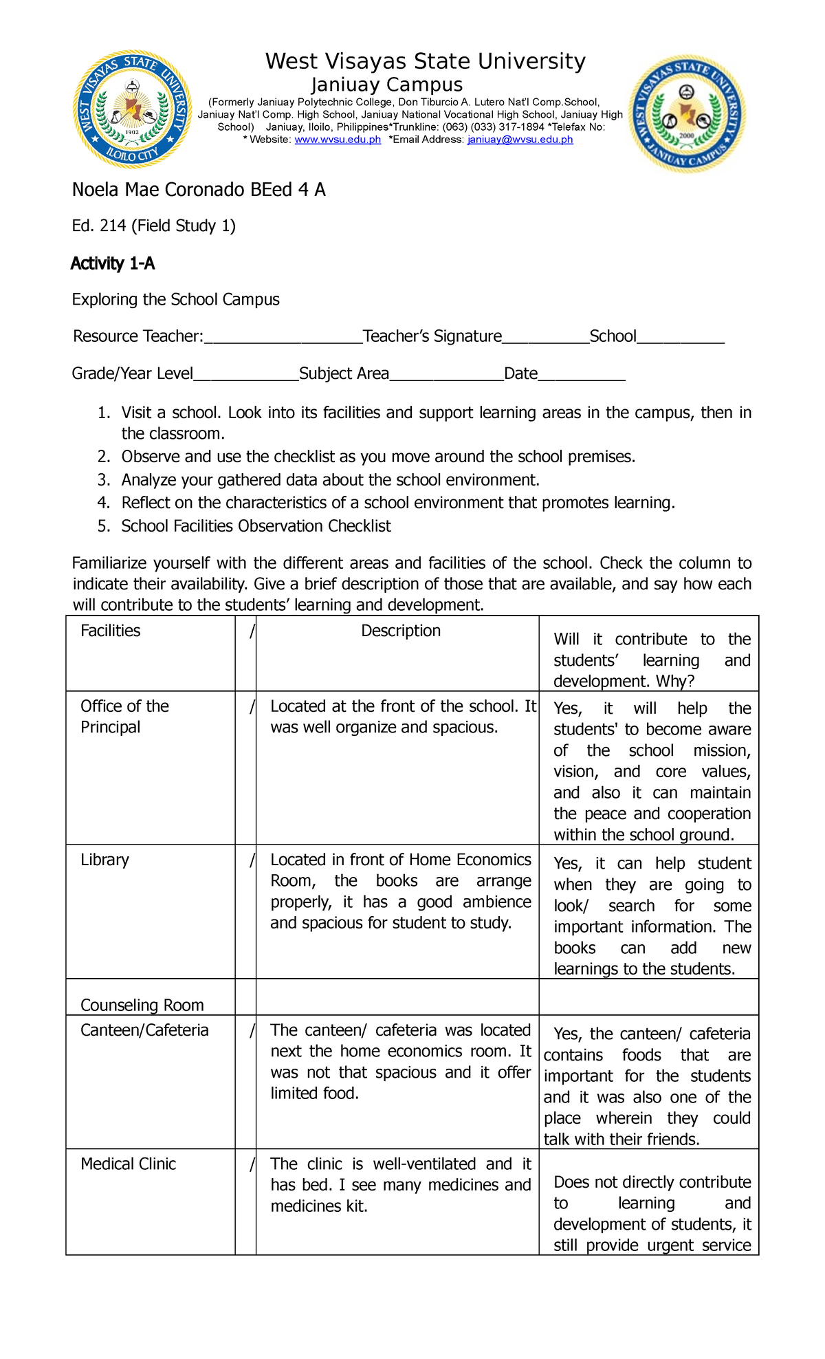 Ed. 214 field study 1 noela - Janiuay Campus (Formerly Janiuay ...