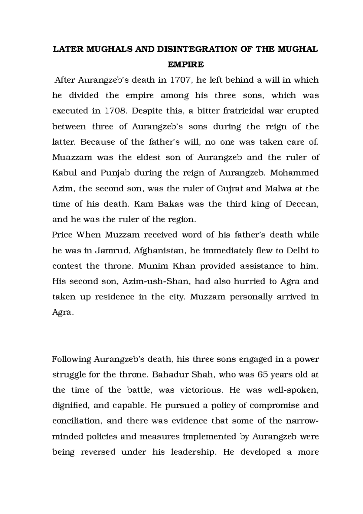 Later Mughals AND Disintegration OF THE Mughal Empire - Political ...